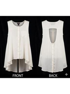 🤍 Material Girl Ivory High Low Chiffon Tank Blouse L 12-8 🤍